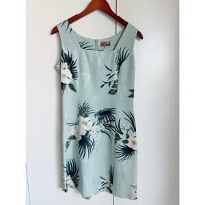 Vintage 90s Womens Hawaiian Tropical Print Sheath Dress Size Small/4 Silk Blue